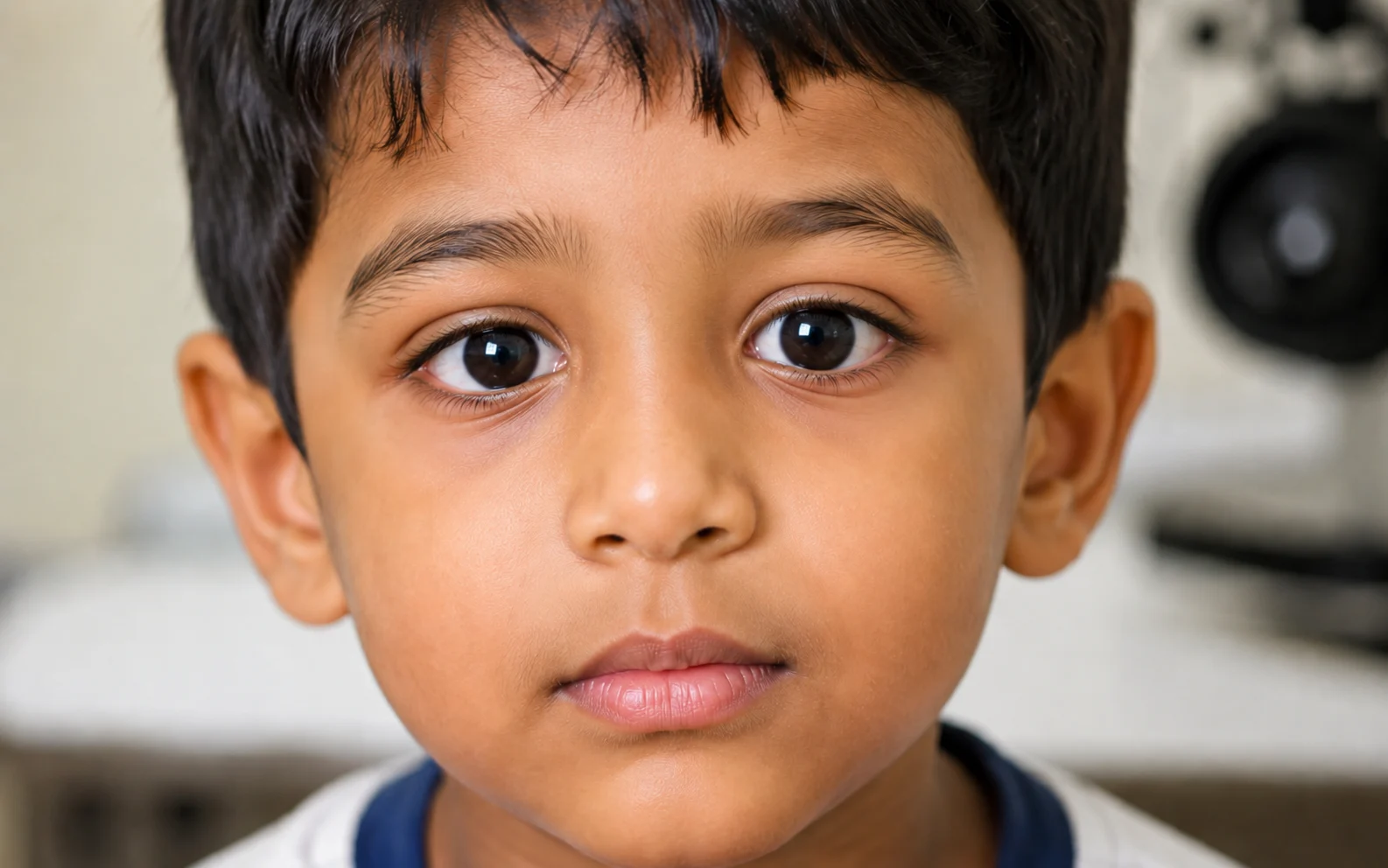 A child's eyes shown well aligned and straight after squint correction surgery